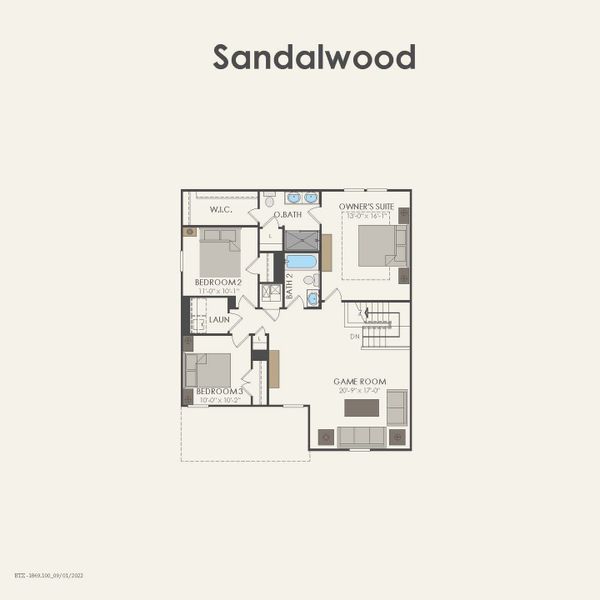 2D floor plan layout for the Sandalwood by Centex in Cottonwood, Howe, TX (Image 4).