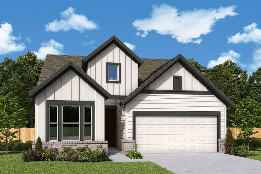 Representative exterior photo of a completed home built from the The Gardenia by David Weekley Homes in Jubilee, Hockley, TX (Image 9).