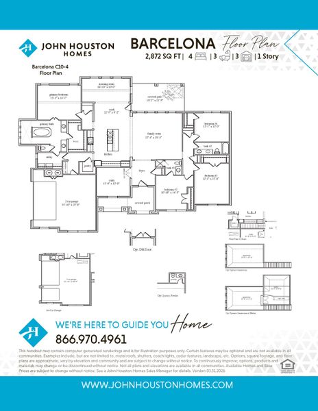 2D floor plan layout for the Barcelona by John Houston Homes in Cunningham Estates Ph. 2, Waxahachie, TX (Image 3).