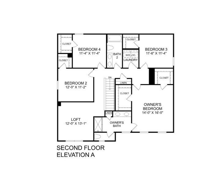 2D floor plan layout for the Hazel by Ryan Homes in Brookshire, Sanford, NC (Image 2).