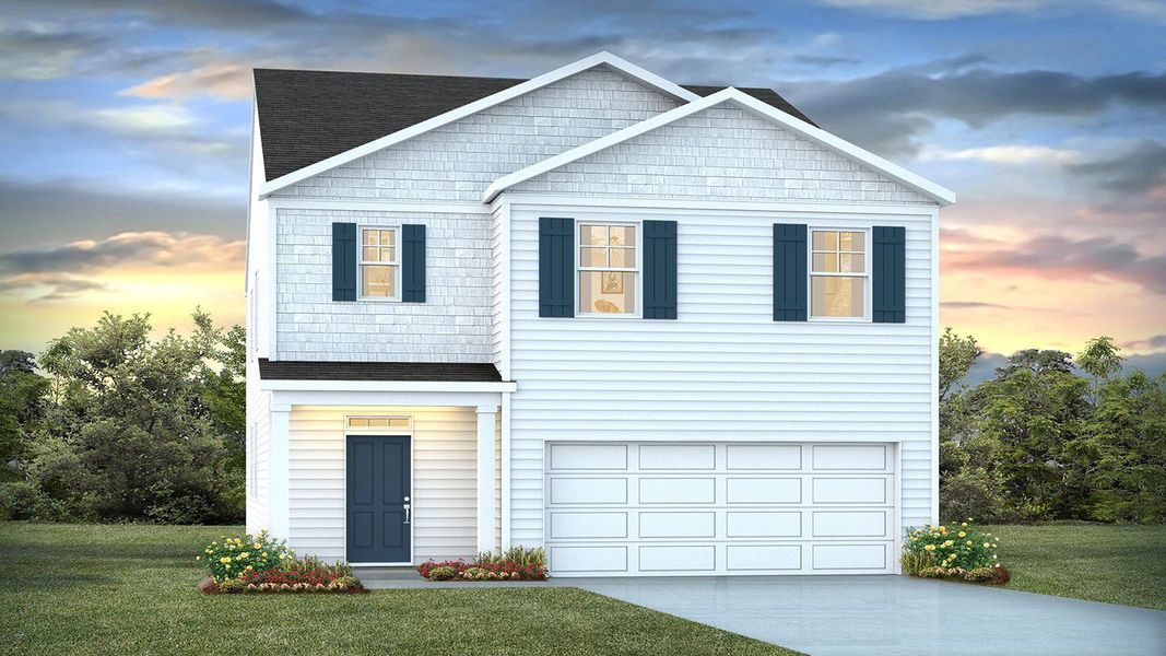 Representative exterior photo of a completed home built from the Robie by D.R. Horton in The Lakes at North Glynn, Brunswick, GA (Image 1).