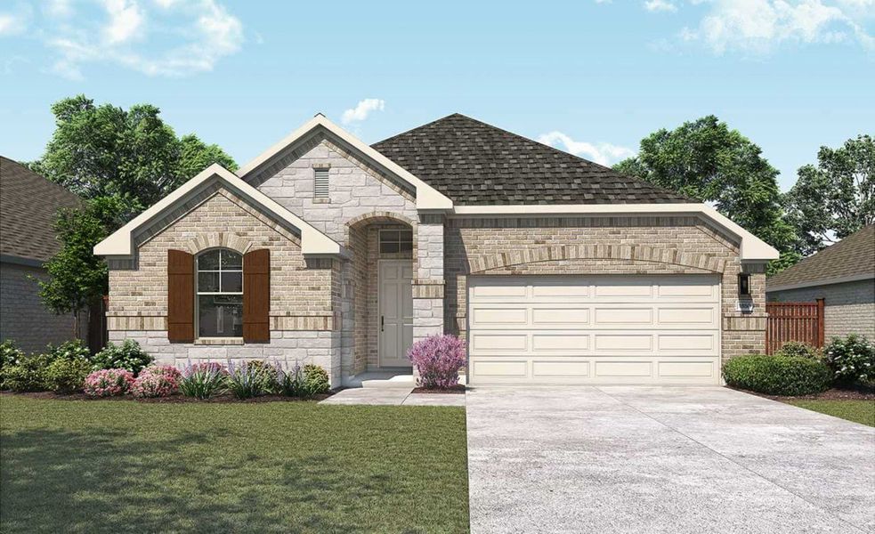 2D floor plan layout for the Mahogany by DRB Homes in Meyer Ranch – Premier, New Braunfels, TX (Image 5).