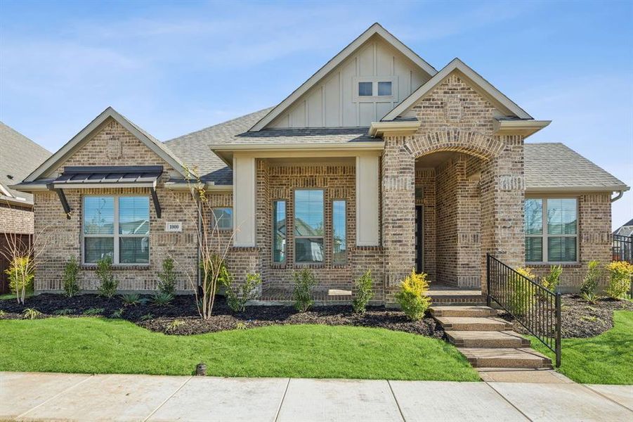 Front exterior of a new home in Karis, Crowley, TX, highlighting curb appeal (Image 2). Front exterior of a new home in Karis, Crowley, TX, highlighting curb appeal (Image 2).