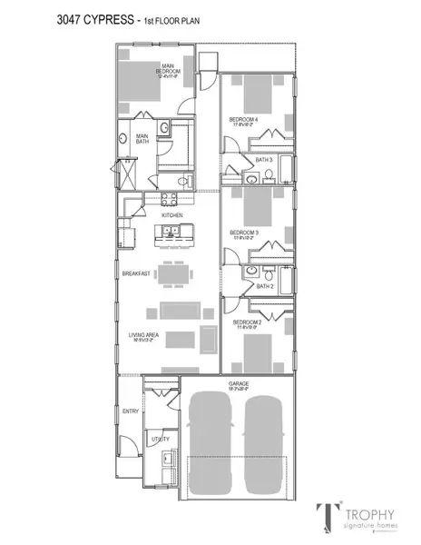 2D floor plan layout of this home in Trinity Ranch, Elgin, TX (Image 3).