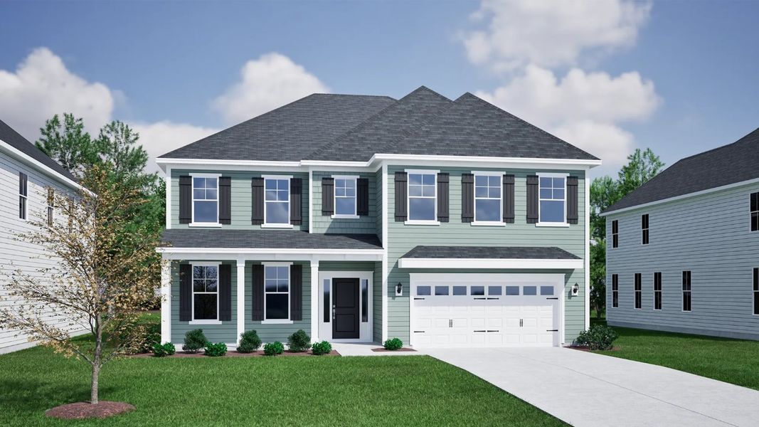 Front exterior of a new home in Sweetbrier, Durham, NC, highlighting curb appeal (Image 1).