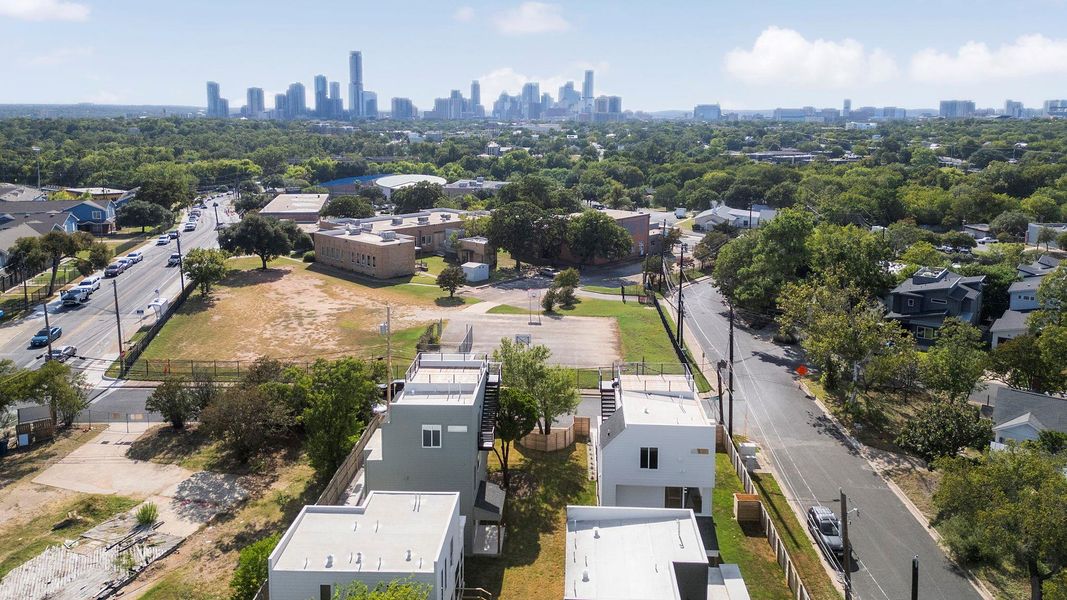 Bird's eye view of city skyline