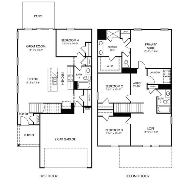 2D floor plan layout of this home in Brayfield Manor - Heritage Collection, Wellford, SC (Image 2).