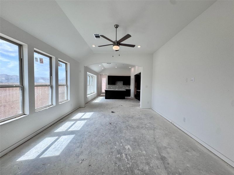 Over 11' ceiling height in the entry, family, dining and kitchen!
