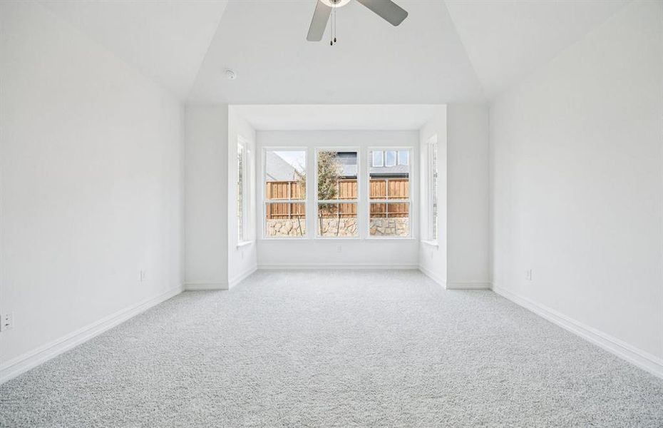 Spacious owner's suite highlighted by large windows and an exquisite ceiling Spacious owner's suite highlighted by large windows and an exquisite ceiling