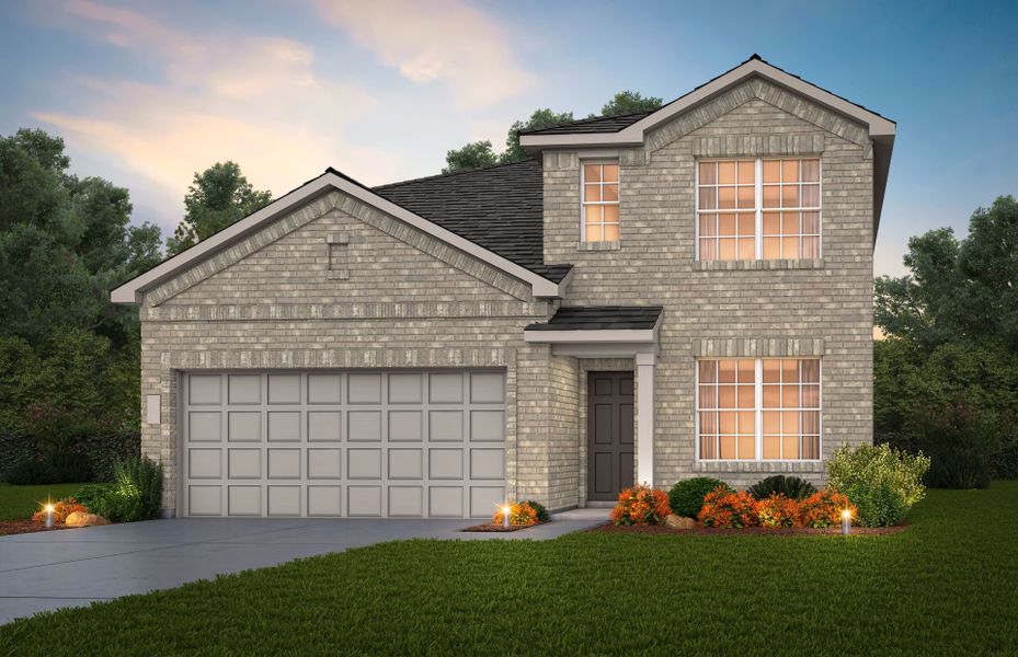 Front exterior of a new home in Sunfield, Buda, TX, highlighting curb appeal (Image 1). Front exterior of a new home in Sunfield, Buda, TX, highlighting curb appeal (Image 1).