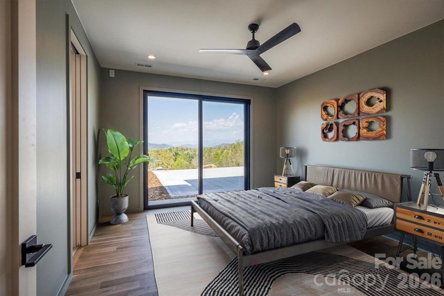 Lower level bedroom with virtual staging