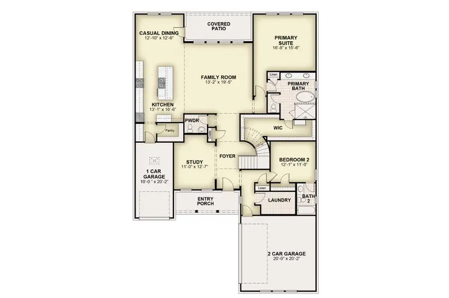 2D floor plan layout for the Louis 60 FT by Rockwell Homes in Nelson Lake Estates, Rockwall, TX (Image 3).