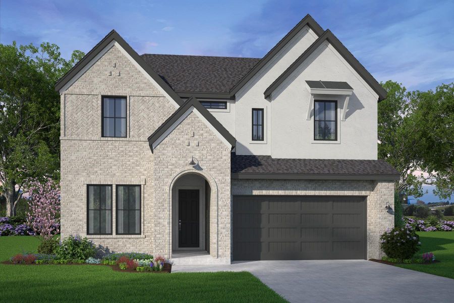 Front exterior of a new home in Midline, Webster, TX, highlighting curb appeal (Image 1). Front exterior of a new home in Midline, Webster, TX, highlighting curb appeal (Image 1).