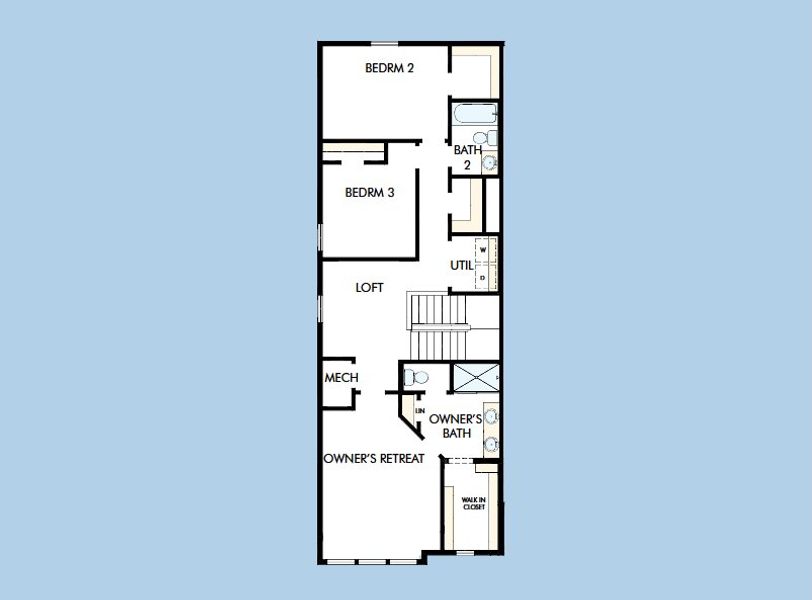 2D floor plan layout for the The Peppermill by David Weekley Homes in Waterset Townhomes, Apollo Beach, FL (Image 4).