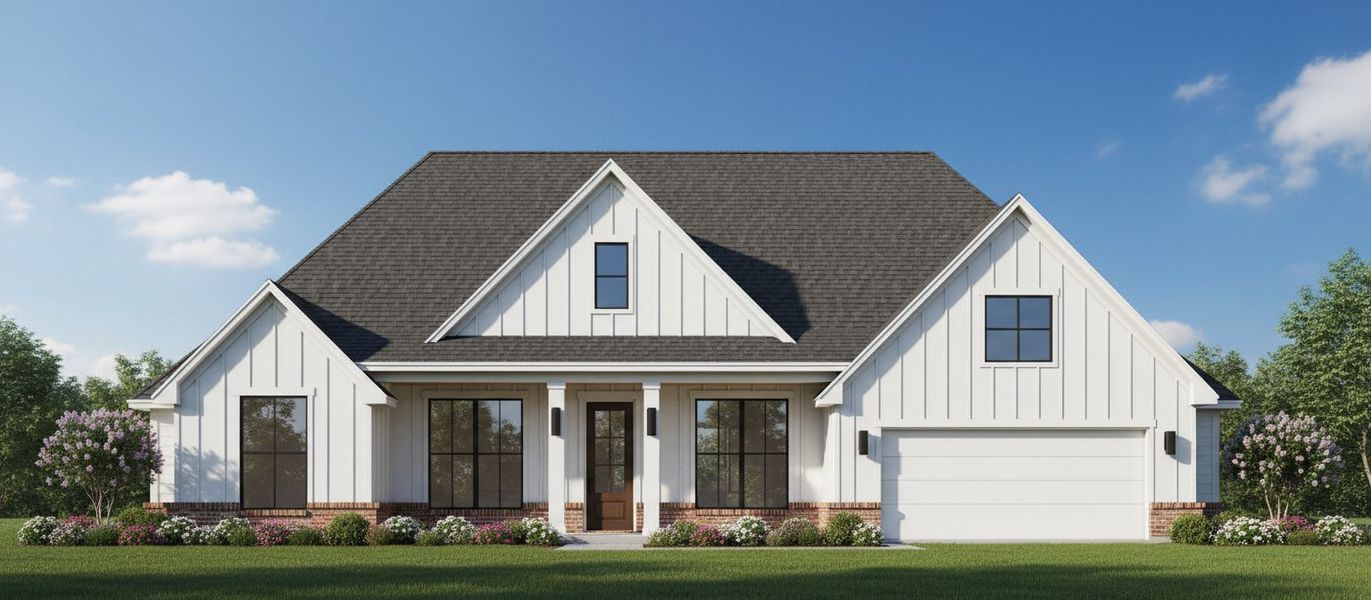 Representative exterior photo of a completed home built from the The Sage by Kenmark Homes in Coyote Crossing, Godley, TX (Image 4). Representative exterior photo of a completed home built from the The Sage by Kenmark Homes in Coyote Crossing, Godley, TX (Image 4).