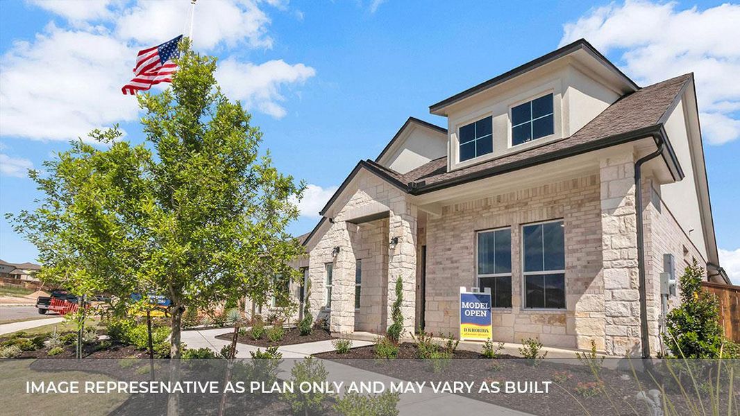 Front exterior of a new home in Rosenbusch Ranch, Leander, TX, highlighting curb appeal (Image 1). Front exterior of a new home in Rosenbusch Ranch, Leander, TX, highlighting curb appeal (Image 1).