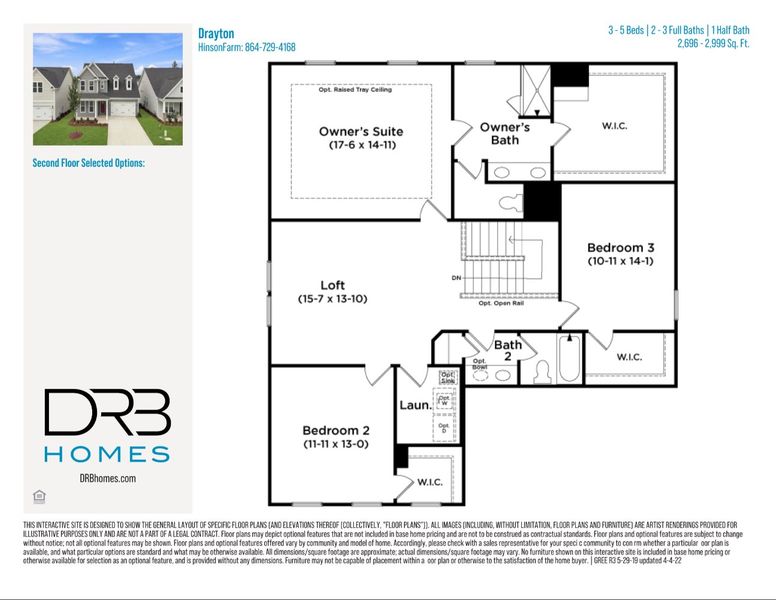 2D floor plan layout for the Drayton by DRB Homes in Hinson Farm, Fountain Inn, SC (Image 4).
