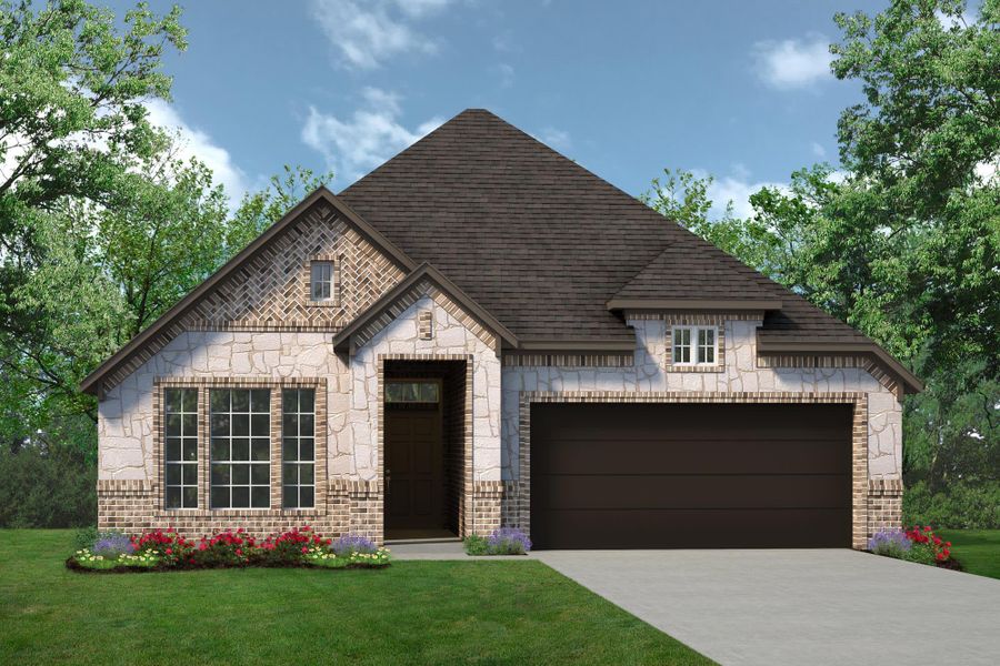 Elevation B with Stone | Concept 1638 at Chisholm Hills in Cleburne, TX by Landsea Homes