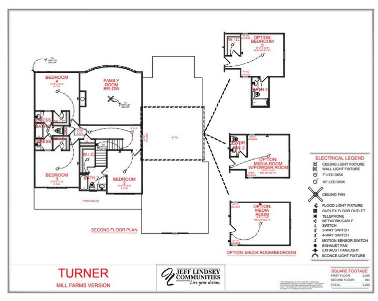 2D floor plan layout for the Turner F by Jeff Lindsey Communities in Mill Farms, Peachtree City, GA (Image 3).