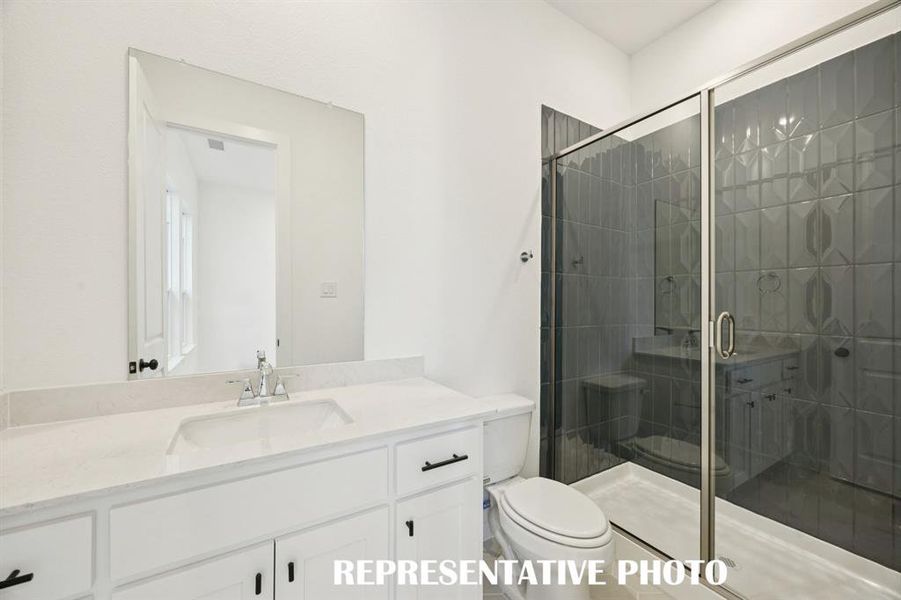 Friends and family will feel right at home in either of the beautifully finished guest baths in our Elise floor plan.  REPRESENTATIVE PHOTO