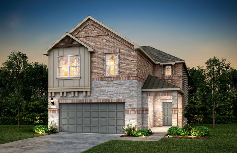 Front exterior of a new home in Horizon Lake, Leander, TX, highlighting curb appeal (Image 1). Front exterior of a new home in Horizon Lake, Leander, TX, highlighting curb appeal (Image 1).
