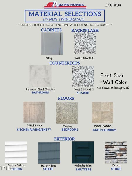 LOT 34 MATERIAL SELECTIONS LOT 34 MATERIAL SELECTIONS