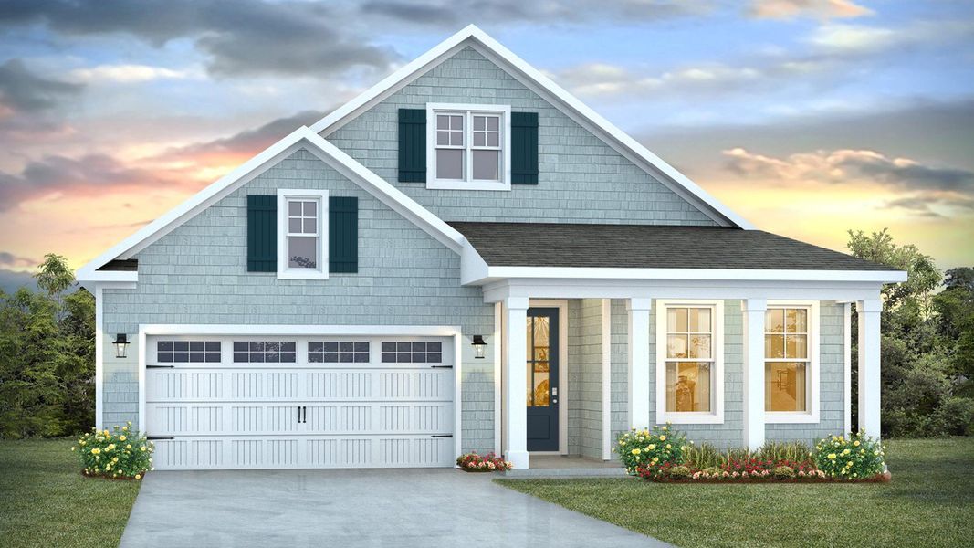 Representative exterior photo of a completed home built from the DARBY by D.R. Horton in Indigo Preserve, Leland, NC (Image 1).