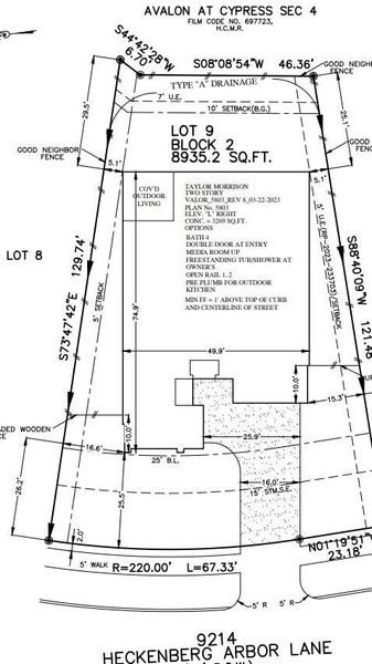 9214 Heckenberg Arbor Lane preliminary plot plan
