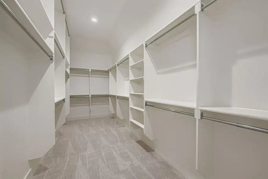 Walk in closet featuring light carpet