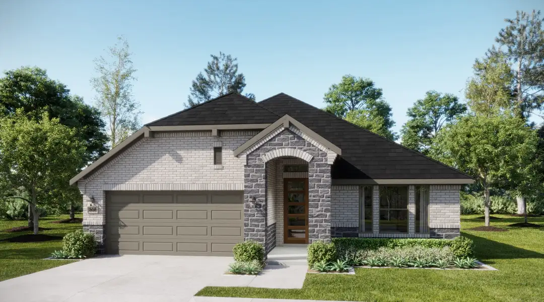 Front exterior of a new home in Hunters Ridge, Crowley, TX, highlighting curb appeal (Image 1). Front exterior of a new home in Hunters Ridge, Crowley, TX, highlighting curb appeal (Image 1).
