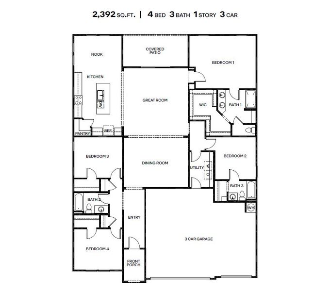 2D floor plan layout for the Catalina - Plan H50T4 by D.R. Horton in Sahuarita Acres, Sahuarita, AZ (Image 3).