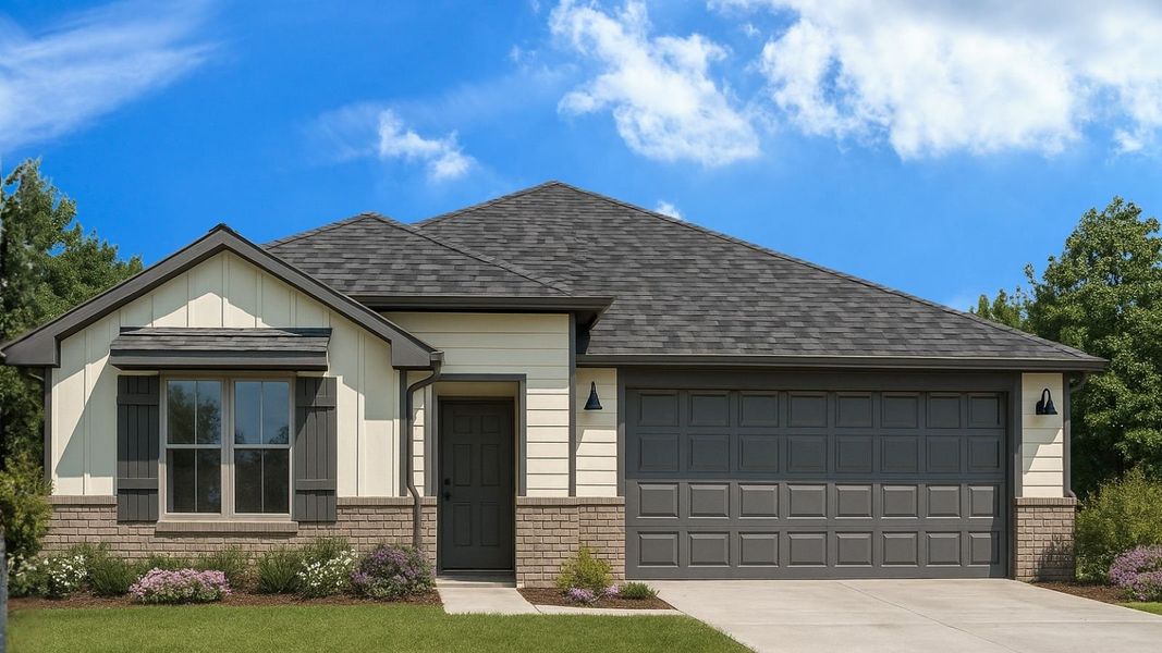 Representative exterior photo of a completed home built from the Lakeway by D.R. Horton in Chapel Lakes, Montgomery, TX (Image 1). Representative exterior photo of a completed home built from the Lakeway by D.R. Horton in Chapel Lakes, Montgomery, TX (Image 1).