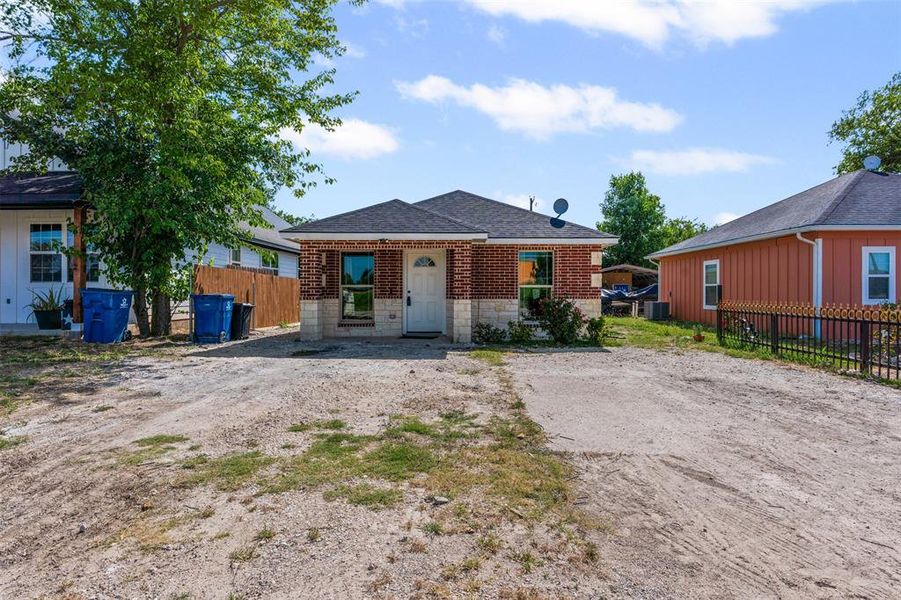 View of front facade featuring roof with shingles and brick siding View of front facade featuring roof with shingles and brick siding