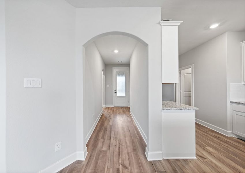 The foyer of the St. Clair leads right into the living room.
