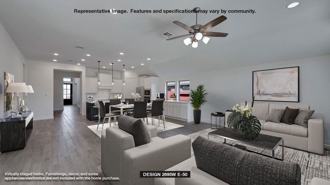 Living area featuring a ceiling fan, recessed lighting, and light wood-type flooring Living area featuring a ceiling fan, recessed lighting, and light wood-type flooring