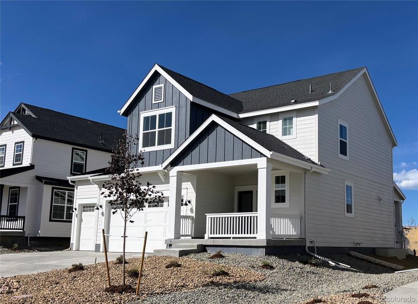 Front exterior of a new home in Independence: The Pioneer Collection, Elizabeth, CO, highlighting curb appeal (Image 9).