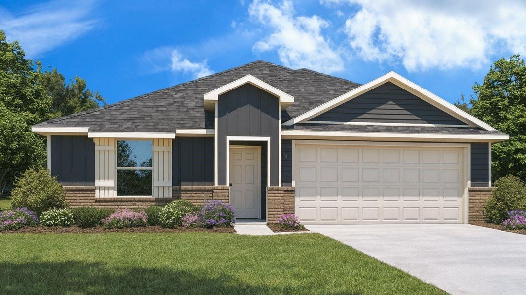 Front exterior of a new home in Chapel Lakes, Montgomery, TX, highlighting curb appeal (Image 1). Front exterior of a new home in Chapel Lakes, Montgomery, TX, highlighting curb appeal (Image 1).