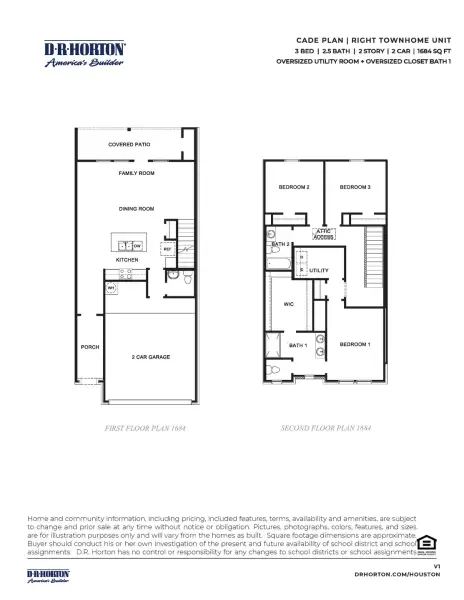 2D floor plan layout for the Cade by D.R. Horton in Alexander Townhomes, Pearland, TX (Image 4). 2D floor plan layout for the Cade by D.R. Horton in Alexander Townhomes, Pearland, TX (Image 4).