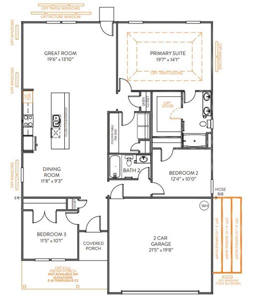 2D floor plan layout for the TA1600 by True Homes in The Glenns II, Wingate, NC (Image 3).