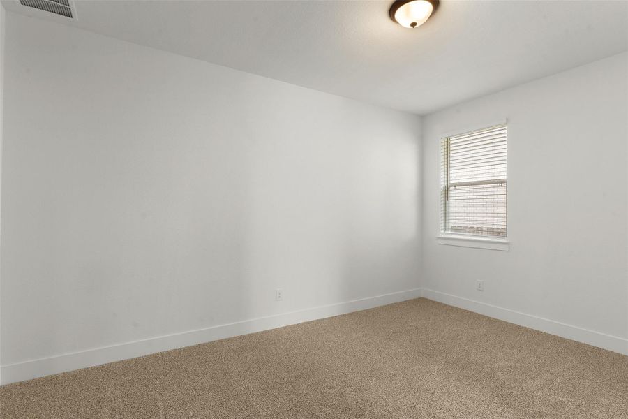 Neutral wall paint in a bright interior space featuring a window with blinds, baseboard trim, and carpet flooring Neutral wall paint in a bright interior space featuring a window with blinds, baseboard trim, and carpet flooring