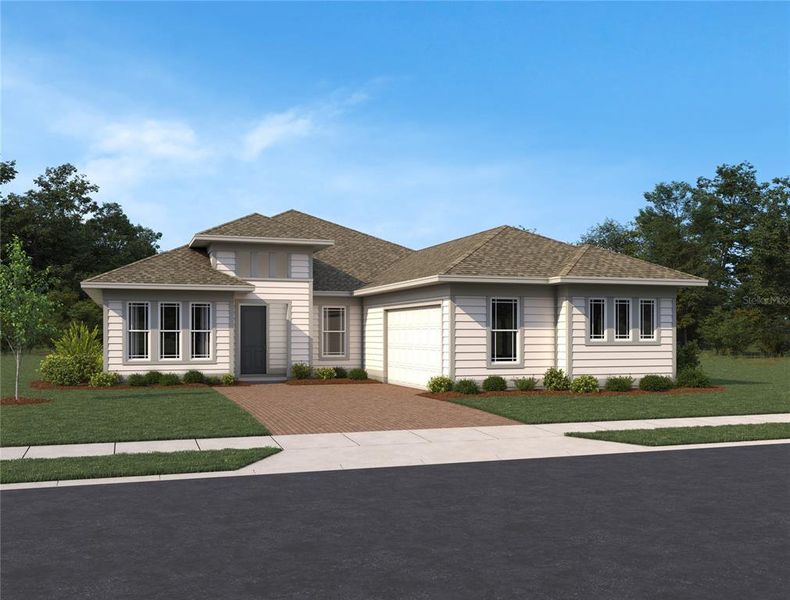 Front exterior of a new home in Ardisia Park Estate, New Smyrna Beach, FL, highlighting curb appeal (Image 1).
