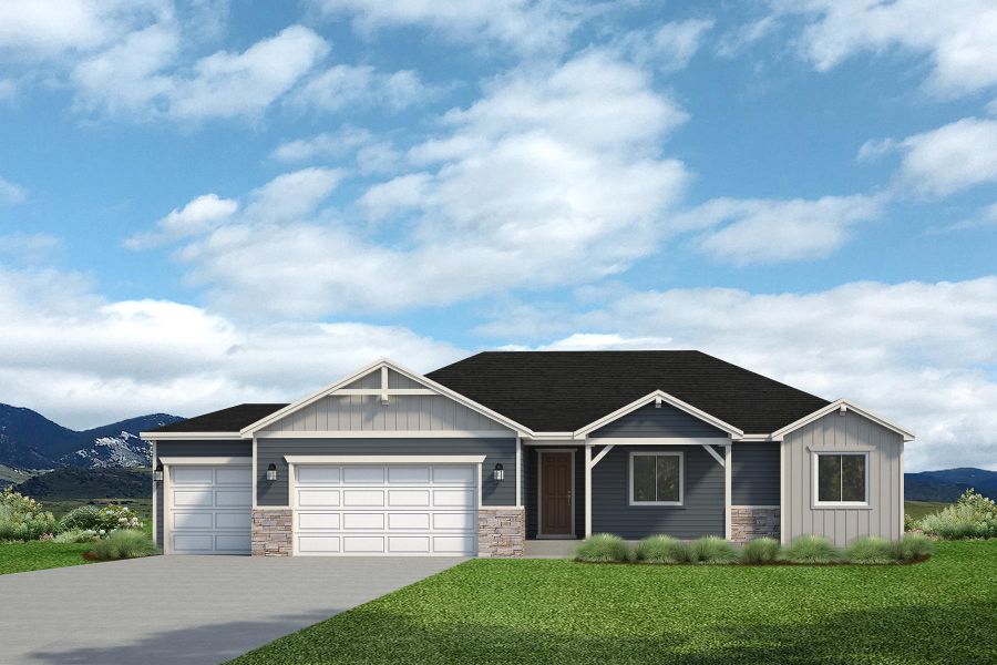 Front exterior of a new home in Hudson Hills, Hudson, CO, highlighting curb appeal (Image 5). Front exterior of a new home in Hudson Hills, Hudson, CO, highlighting curb appeal (Image 5).