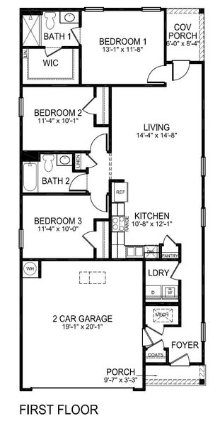 2D floor plan layout for the Downing by D.R. Horton in Hunter's Branch, Hopkins, SC (Image 3).