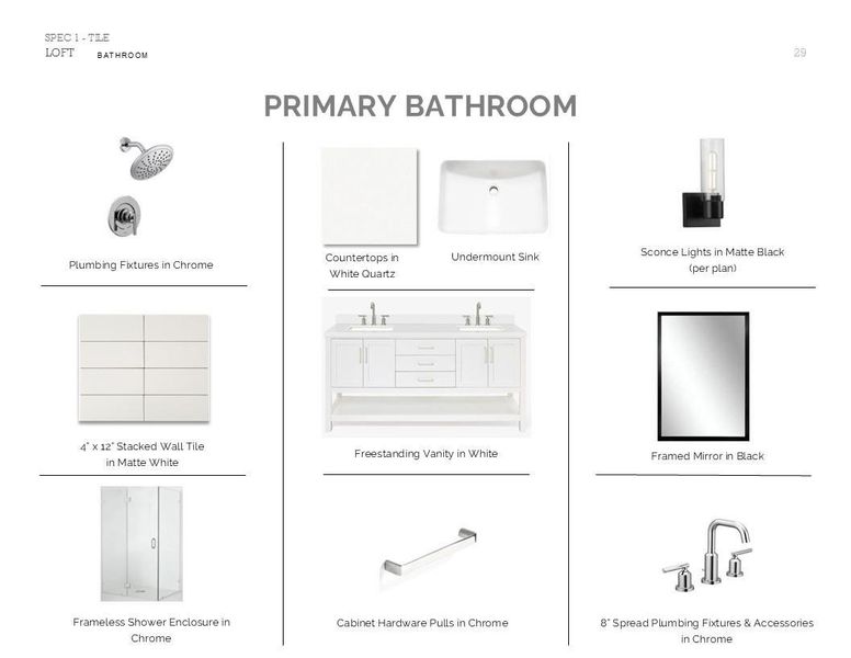 Loft Look Palette 1: Primary Bathroom Selection Sheet (*Artist rendering used for illustration purposes only.)