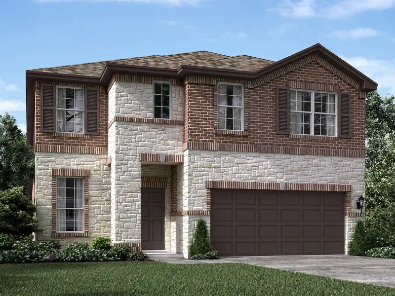 Front exterior of a new home in Granger Pointe - Premier Series, Conroe, TX, highlighting curb appeal (Image 1). Front exterior of a new home in Granger Pointe - Premier Series, Conroe, TX, highlighting curb appeal (Image 1).
