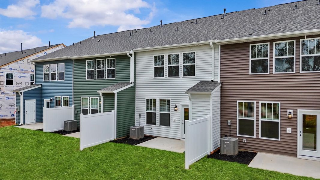 Rear of two story townhome at Ransdell Pointe by DRB Homes in Spartanburg, SC