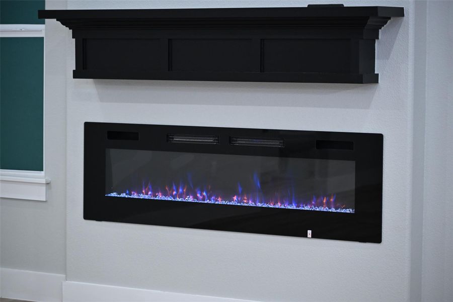 Detailed view of a glass covered fireplace