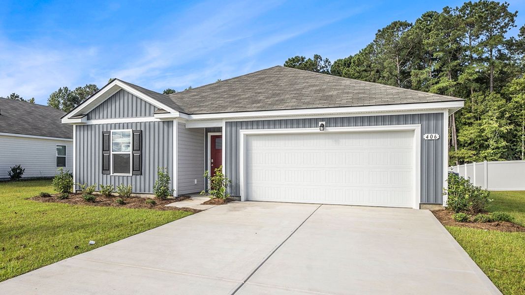 Front exterior of a new home in Sandridge Park, Little River, SC, highlighting curb appeal (Image 18).