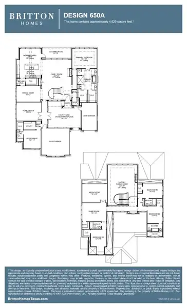 2D floor plan layout for the 650A by Britton Homes in Walsh, Aledo, TX (Image 3).
