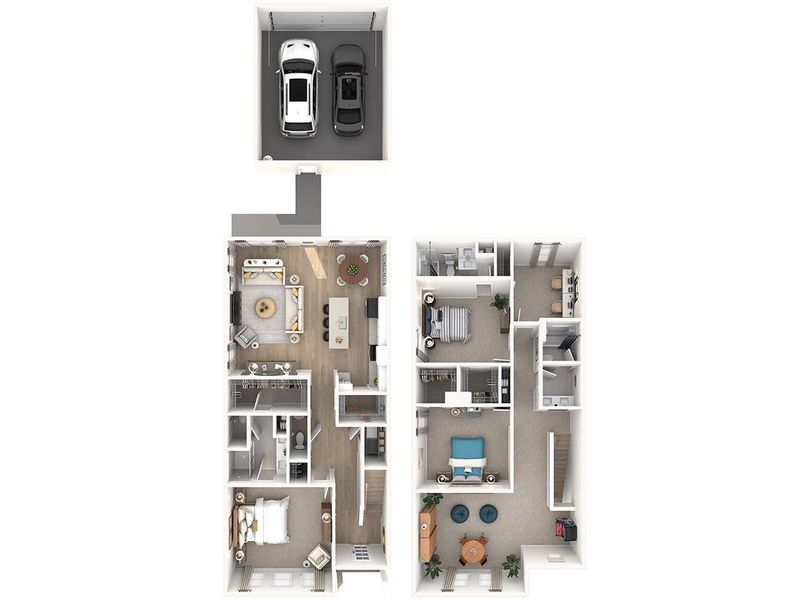 2D floor plan layout for the Lancaster by Meritage Homes in Greystone - Vista Townhomes, Smyrna, TN (Image 4).